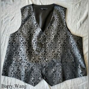 Men's Black & Silver Paisley Silk Vest